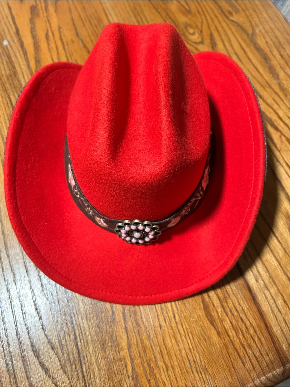 Red Women's Felt Cowboy Hat with Decorative Band